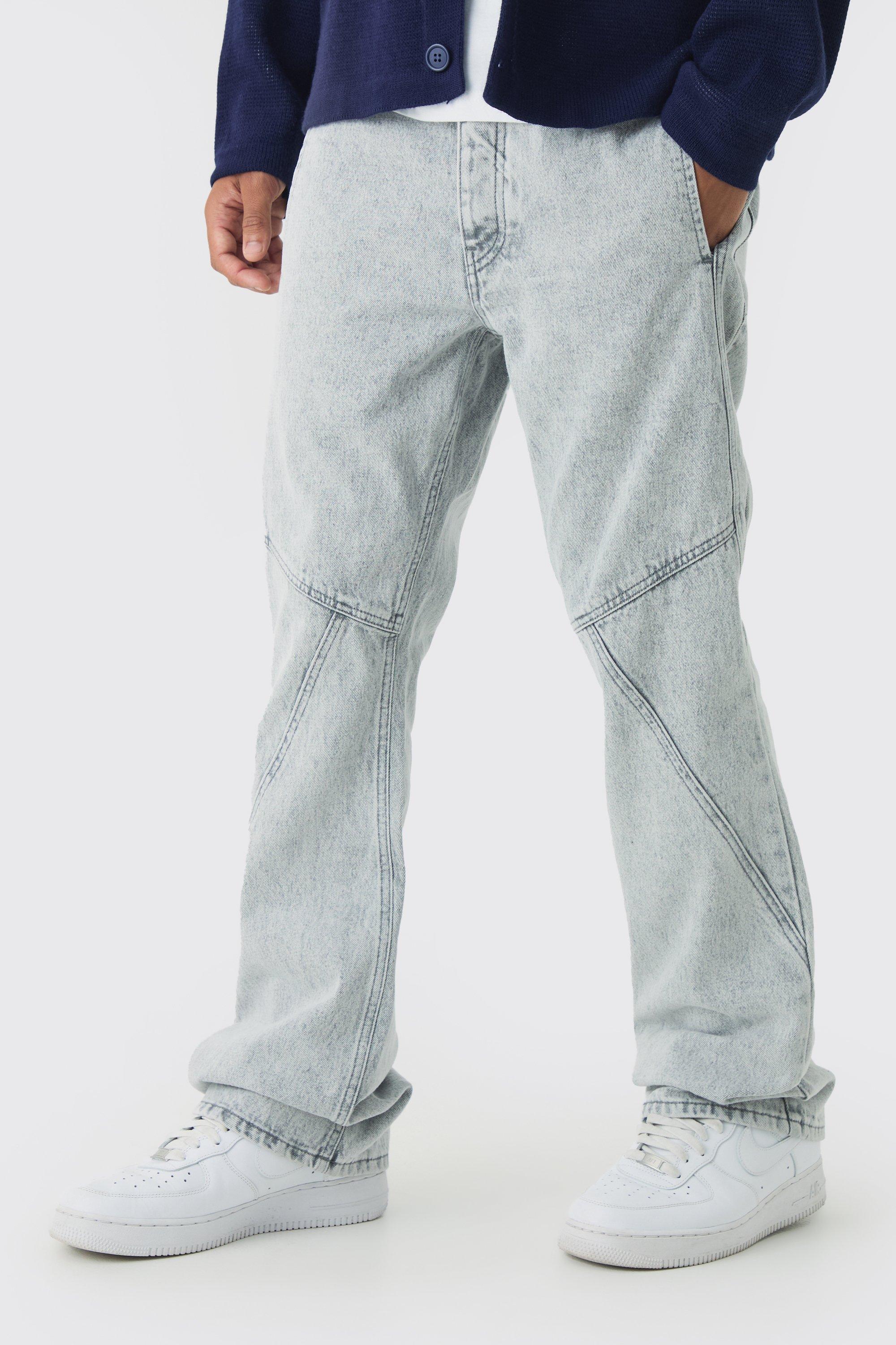 Mens Grey Slim Flared Panelled Jeans, Grey